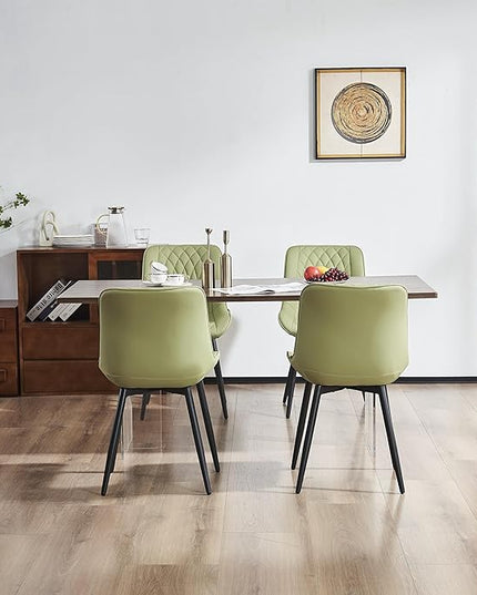 YOUNIKE Dining Chairs set of 2 with High Back Mid Century Modern Kitchen & Dining Room Chairs Faux Leather Upholstered sillas de comedor Comfortable Padded Accent Chair with Metal Legs Avocado Green - LeafyLoom