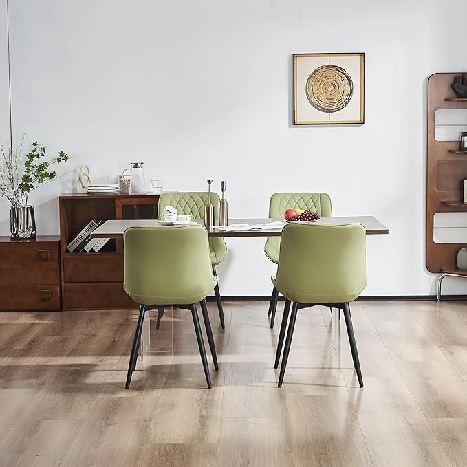 YOUNIKE Dining Chairs set of 2 with High Back Mid Century Modern Kitchen & Dining Room Chairs Faux Leather Upholstered sillas de comedor Comfortable Padded Accent Chair with Metal Legs Avocado Green - LeafyLoom