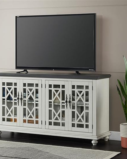 Martin Svensson Home Elegant TV Stand, 63" W x 35" H, White with Grey Top - LeafyLoom