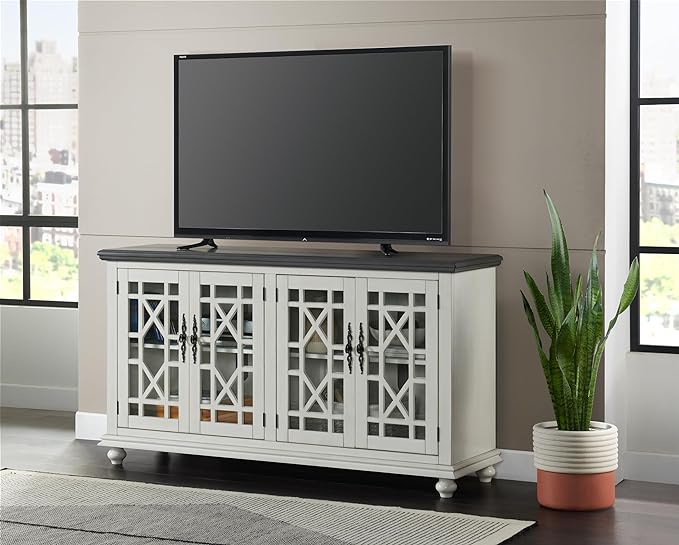 Martin Svensson Home Elegant TV Stand, 63" W x 35" H, White with Grey Top - LeafyLoom