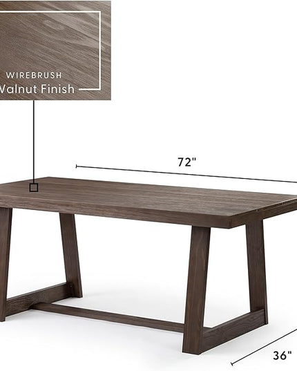 Plank+Beam 72 Inch Farmhouse Dining Table, Solid Wood Rustic Kitchen Table, Large Wooden Rectangular Dinner Table for Dining Room, Home Office, Living Room Furniture, Easy Assembly, Walnut Wirebrush - LeafyLoom