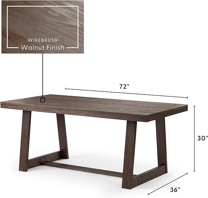 Plank+Beam 72 Inch Farmhouse Dining Table, Solid Wood Rustic Kitchen Table, Large Wooden Rectangular Dinner Table for Dining Room, Home Office, Living Room Furniture, Easy Assembly, Walnut Wirebrush - LeafyLoom