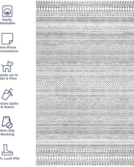 nuLOOM Kira Machine Washable Tribal Geometric Ultra Thin Accent Rug, 2' x 3', Grey - LeafyLoom