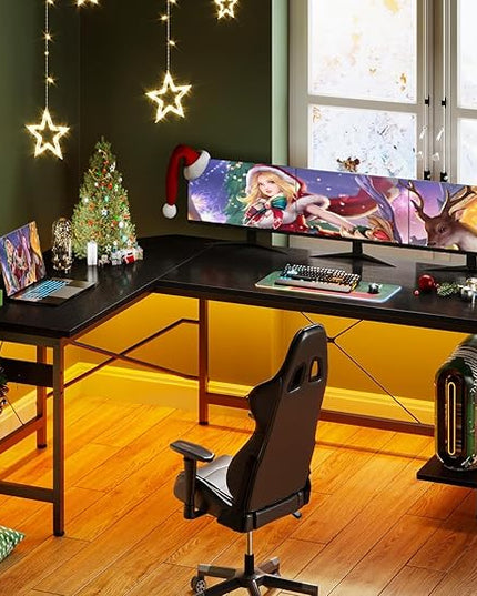 Coleshome 59" L Shaped Corner Computer Desk, Sturdy Home Office Table, Writing Larger Gaming Workstation, Black - LeafyLoom
