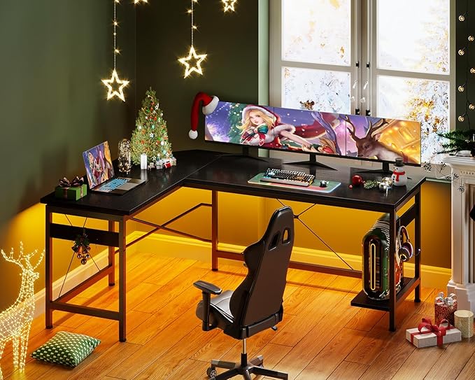 Coleshome 59" L Shaped Corner Computer Desk, Sturdy Home Office Table, Writing Larger Gaming Workstation, Black - LeafyLoom