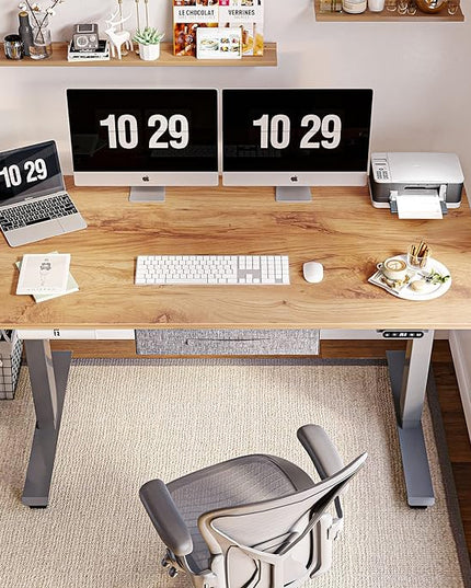 FEZIBO 63 x 24 Inches Standing Desk with Drawer, Adjustable Height Electric Stand up Desk with Storage, Sit Stand Home Office Desk, Ergonomic Computer Desk, Light Rustic - LeafyLoom