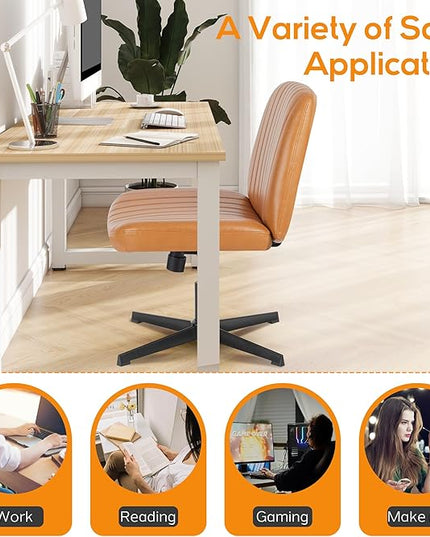 Criss Cross Chair, Cross Legged Office Chair, Wide Comfty Desk Chair, No Wheels Armless Computer Task Chair, Swivel Vanity Home Chair, Height Adjustable - LeafyLoom