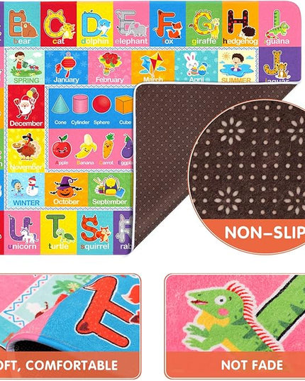IMIKEYA Kids Play Rug Mat Playmat with Colorful Pattern, Playtime Collection ABC Alphabet, Seasons, Months, Fruit and Shapes Educational Area Rug for Kids Playroom Bedrooms, 78.7 x 59 Inch - LeafyLoom