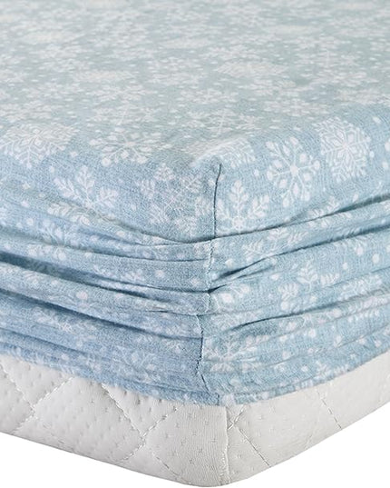 Comfort Spaces Cotton Flannel Breathable Warm Deep Pocket Sheets with Pillow Case Bedding, Cal King, Blue Snowflakes 4 Piece - LeafyLoom