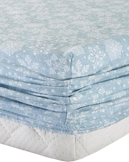 Comfort Spaces Cotton Flannel Breathable Warm Deep Pocket Sheets with Pillow Case Bedding, King, Blue Snowflakes 4 Piece - LeafyLoom