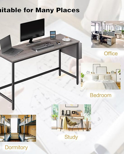 Shintenchi 55 inch Computer Desk with Storage Bag, Study Workstation Modern Simple Design for Home Office, Student Writing Desk, Office Working Desk, Gray - LeafyLoom