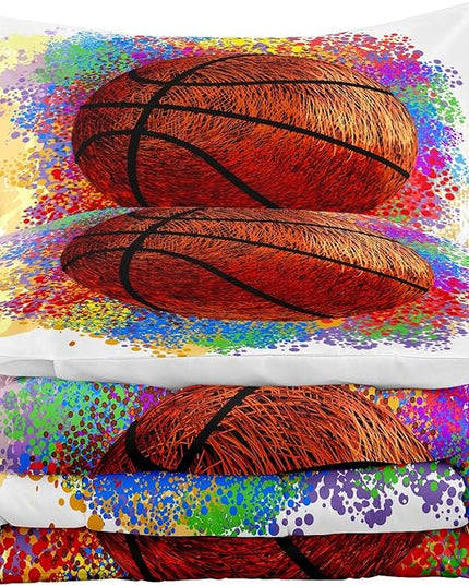Tailor Shop Basketball Full Size Comforter Set,Basketball Bedding Set for Boys Kids Adults Teens,Sports Kids Basketball Comforter Sets Luxury Graffiti Hip Hop Set with 1 Comforter 2 Pillowcases - LeafyLoom