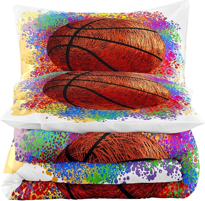 Tailor Shop Basketball Full Size Comforter Set,Basketball Bedding Set for Boys Kids Adults Teens,Sports Kids Basketball Comforter Sets Luxury Graffiti Hip Hop Set with 1 Comforter 2 Pillowcases - LeafyLoom