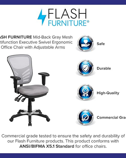Flash Furniture Nicholas Mid-Back Swivel Office and Gaming Chair, Ergonomic Mesh Office Chair with Adjustable Lumbar Support and Height, Gray - LeafyLoom