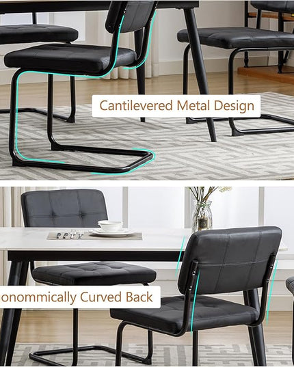 Forevich Mid Century Modern Dining Chairs Set of 4, Leather Kitchen Dining Room Side Chairs Upholstered Armless Accent Chairs with Metal Chrome Legs for Living Room, Bedroom Black - LeafyLoom