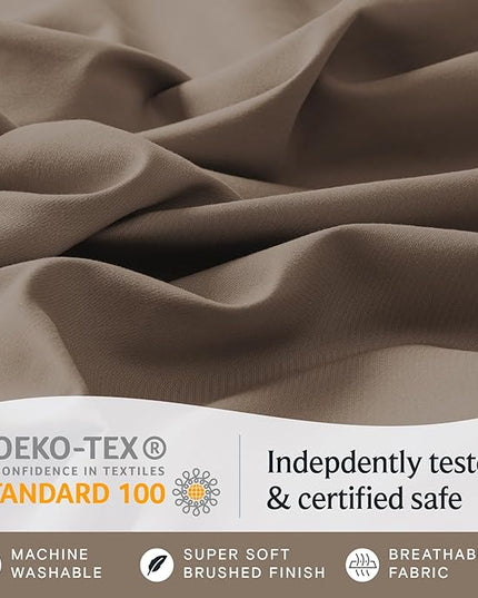 LuxClub 7 PC Split King Sheet Set, Breathable Luxury Bed Sheets, Deep Pockets 18" Eco Friendly Wrinkle Free Cooling Sheets Machine Washable Hotel Bedding Silky Soft - Dark Khaki Split King - LeafyLoom
