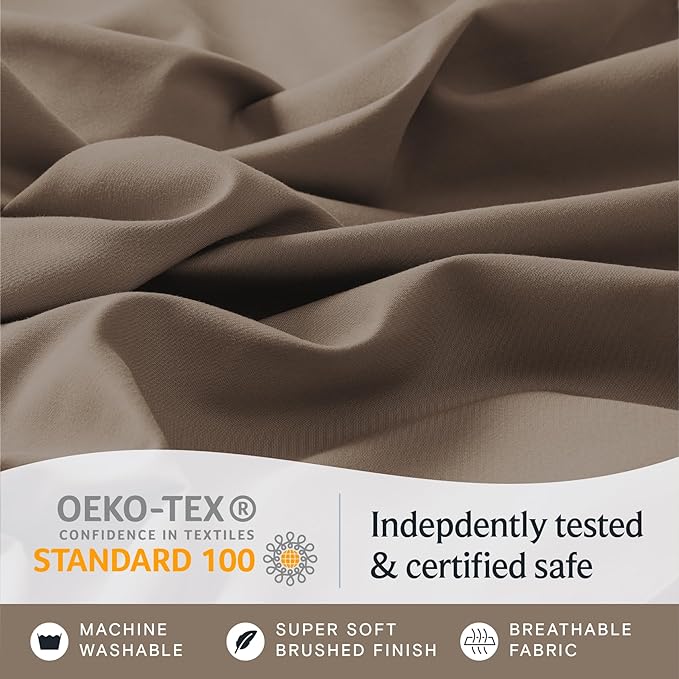 LuxClub 7 PC Split King Sheet Set, Breathable Luxury Bed Sheets, Deep Pockets 18" Eco Friendly Wrinkle Free Cooling Sheets Machine Washable Hotel Bedding Silky Soft - Dark Khaki Split King - LeafyLoom