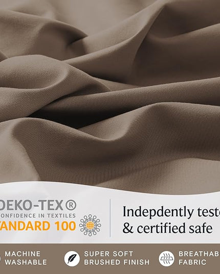 LuxClub 4 PC Sheet Bed Sheets Deep Pockets 18" Eco Friendly Wrinkle Free-Kids-Fitted Sheets Machine Washable Hotel Bedding Silky Soft - Dark Khaki Twin - LeafyLoom