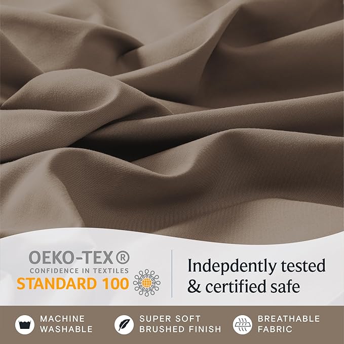 LuxClub 4 PC Sheet Bed Sheets Deep Pockets 18" Eco Friendly Wrinkle Free-Kids-Fitted Sheets Machine Washable Hotel Bedding Silky Soft - Dark Khaki Twin - LeafyLoom