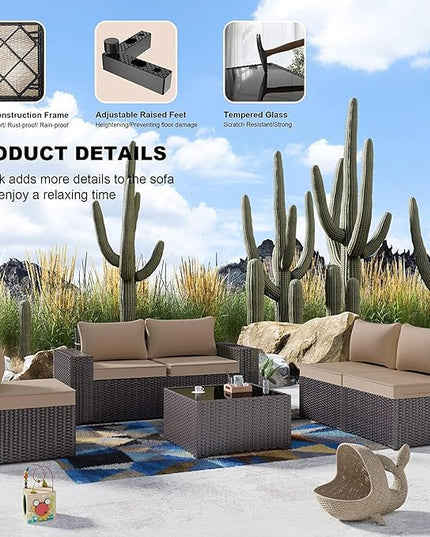 Kullavik 12PCS Outdoor Patio Furniture Set PE Wicker Rattan Sectional Sofa Patio Conversation Sets,Sand - LeafyLoom