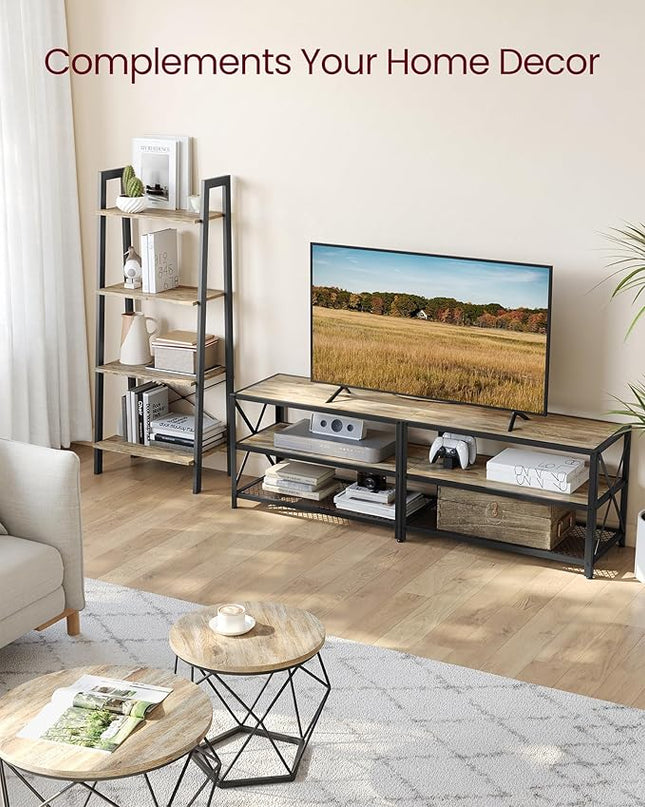 VASAGLE TV Stand, TV Console for TVs Up to 70 Inches, TV Table, 63 Inches Width, TV Cabinet with Storage Shelves, Steel Frame, for Living Room, Bedroom, Turquoise Brown and Black ULTV095B60 - LeafyLoom