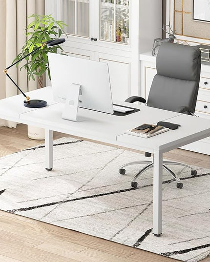 DlandHome Computer Desk, Large Executive Office Desk Computer Table Study Writing Desk Workstation for Home Office,70.8 x 31.5 inch,White - LeafyLoom