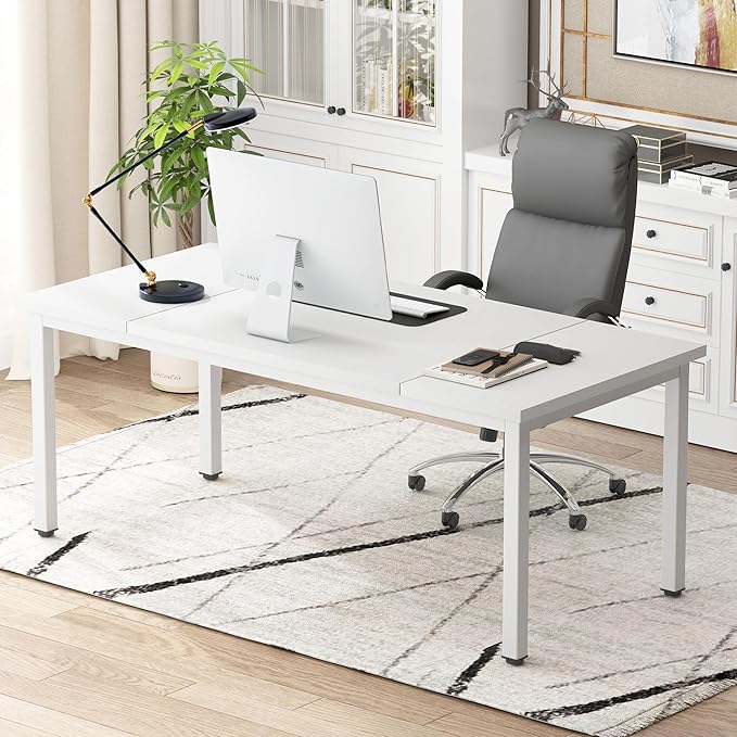 DlandHome Computer Desk, Large Executive Office Desk Computer Table Study Writing Desk Workstation for Home Office,70.8 x 31.5 inch,White - LeafyLoom