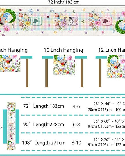 Spring Table Runner 72 Inches Long Spring Floral Flowers Table Runner Buffalo Plaid Check Decor for Kitchen Dining Table Home Party Decorations Unibyby
