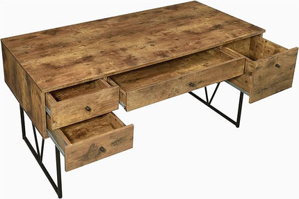 Coaster Home Furnishings Analiese Rustic 63-Inch 4-Drawer Home Office Computer Writing Desk Study Table with Storage Engineered Eco-Friendly Wood Look Laminate Sturdy Steel Base Rustic Nutmeg 800999 - LeafyLoom