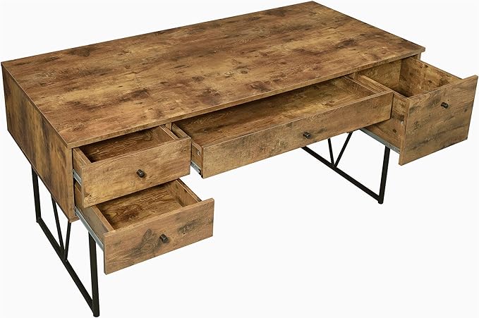 Coaster Home Furnishings Analiese Rustic 63-Inch 4-Drawer Home Office Computer Writing Desk Study Table with Storage Engineered Eco-Friendly Wood Look Laminate Sturdy Steel Base Rustic Nutmeg 800999 - LeafyLoom
