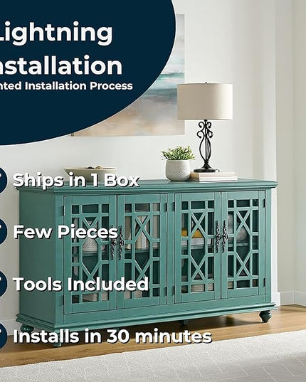 Martin Svensson Home Elegant TV Stand, 63" W x 35" H, Antique Teal - LeafyLoom