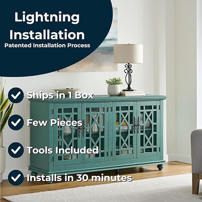 Martin Svensson Home Elegant TV Stand, 63" W x 35" H, Antique Teal - LeafyLoom
