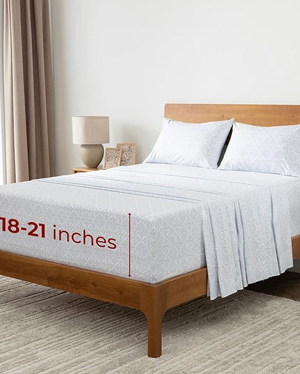 Mellanni Extra Deep Queen Sheets - 4 PC Iconic Collection Bedding Sheets & Pillowcases - Hotel Luxury, Ultra Soft, Cooling Bed Sheets - Extra Deep Pocket up to 21 inch (Queen, Laced Sky Blue) - LeafyLoom