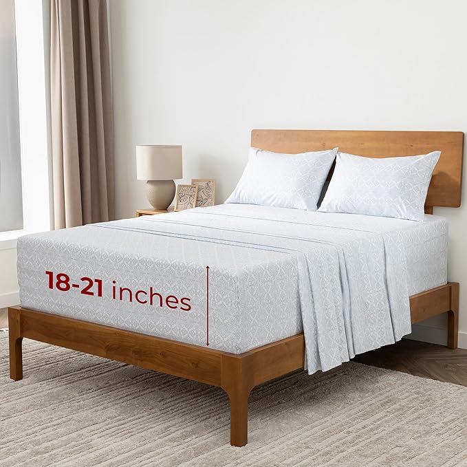Mellanni Extra Deep King Sheets - 4 PC Iconic Collection Bedding Sheets & Pillowcases - Hotel Luxury, Ultra Soft, Cooling Bed Sheets - Extra Deep Pocket up to 21 inch (King, Laced Sky Blue) - LeafyLoom