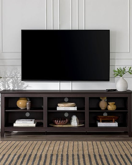 Walker Edison Wren Classic 6 Cubby TV Stand for TVs up to 80 Inches, 70 Inch, Espresso - LeafyLoom