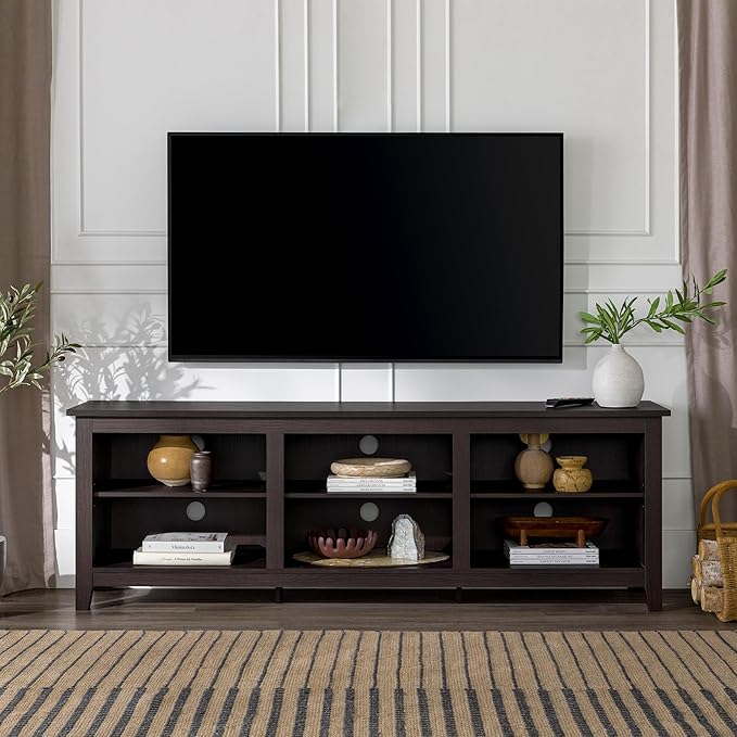 Walker Edison Wren Classic 6 Cubby TV Stand for TVs up to 80 Inches, 70 Inch, Espresso - LeafyLoom