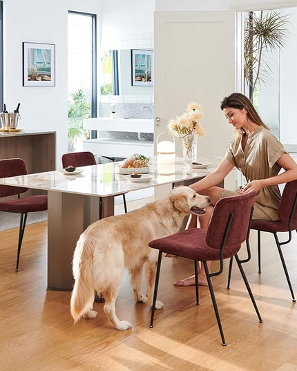 COLAMY Modern Upholstered Fabric Dining Room Accent Diner Stylish Kitchen Chairs with Solid Metal Legs, set of 2, Red - LeafyLoom
