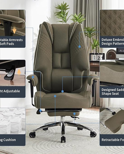 Big and Tall Office Chair 400lbs Wide Seat, Mesh High Back Executive Office Chair with Foot Rest, Ergonomic Office Chair Lumbar Support for Lower Back Pain Relief (Mesh Light Green) - LeafyLoom