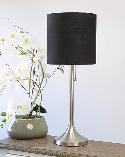 Simple Designs LT1076-BNB Tapered Fabric Drum Shade Table Lamp, Brushed Nickel and Black - LeafyLoom