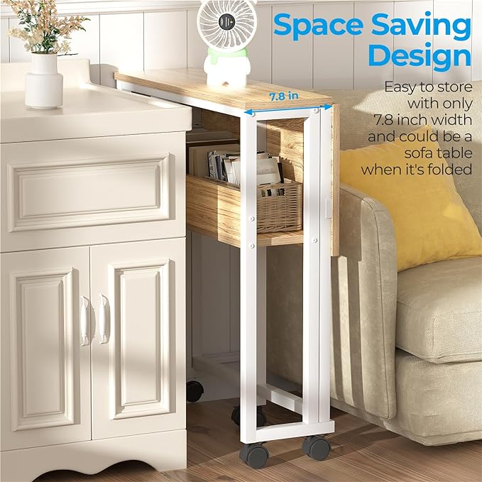 GreenForest Folding Desk Small Rolling Desk with Storage Shelf,31.5 inch Foldable Computer Desk with Wheels for Small Space,Easy Assembly,Oak - LeafyLoom