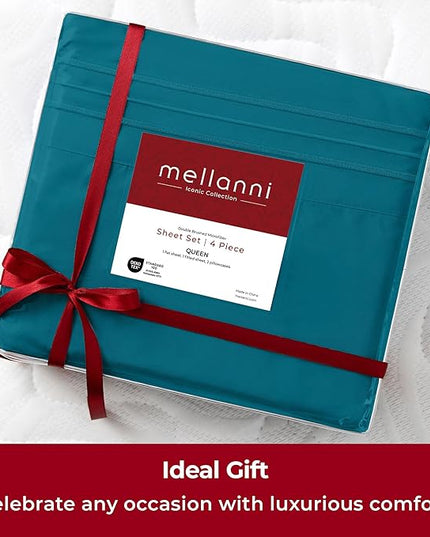 Mellanni Queen Sheets Set - 4 PC Iconic Collection Bedding Sheets & Pillowcases - Hotel Luxury, Extra Soft, Cooling Bed Sheets - Deep Pocket up to 16 inch (Queen, Teal) - LeafyLoom