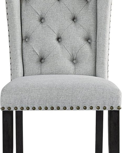 Signature Design by Ashley Jeanette Traditional Tufted Upholstered Wingback Dining Chair, 2 Count, Light Gray - LeafyLoom