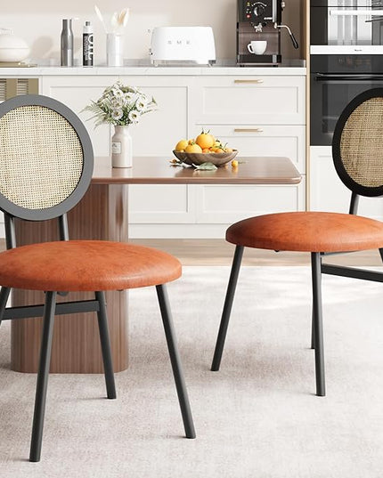IDEALHOUSE Dining Chairs Set of 2, Rattan Kitchen Chairs with Thicken Upholstered, Modern Dining Room Chairs Set of 2, Space Saving Dining Chairs with Metal Legs for Living Room - LeafyLoom