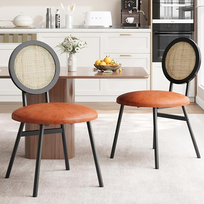 IDEALHOUSE Dining Chairs Set of 2, Rattan Kitchen Chairs with Thicken Upholstered, Modern Dining Room Chairs Set of 2, Space Saving Dining Chairs with Metal Legs for Living Room - LeafyLoom