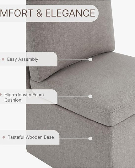 Upholstered Dining Chair with Casters Armless Modern Rolling Design for Diningroom Bedroom Livingroom Reading Room, Set of 2, Beige Gray - LeafyLoom
