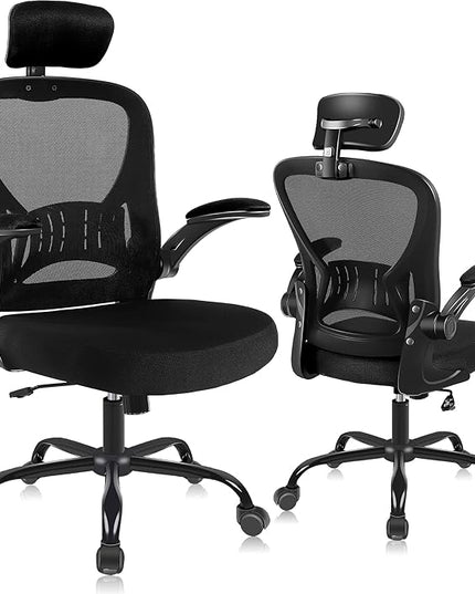 Office Chair Ergonomic Desk Chair Comfort Adjustable Height with Wheels，Lumbar Support Mesh Swivel Computer Home Office Study Task Chair Black (Black, 1Pack) - LeafyLoom