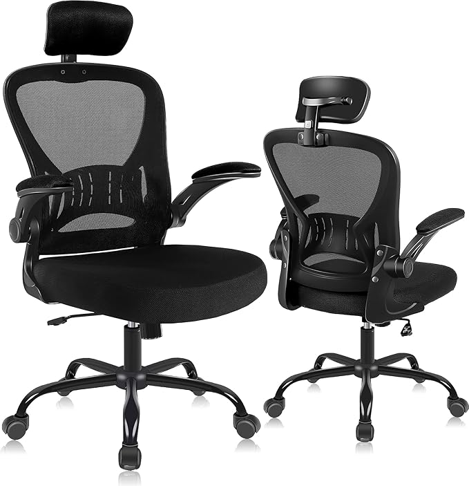 Office Chair Ergonomic Desk Chair Comfort Adjustable Height with Wheels，Lumbar Support Mesh Swivel Computer Home Office Study Task Chair Black (Black, 1Pack) - LeafyLoom