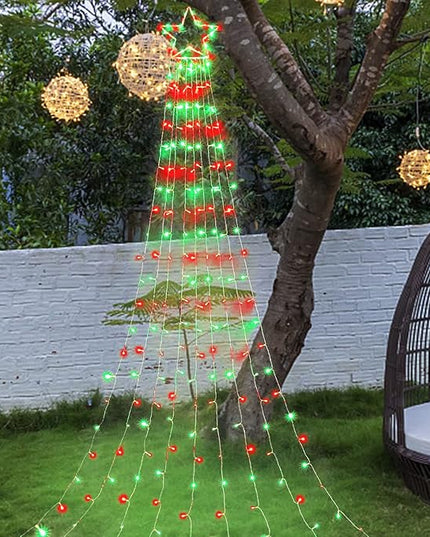 PUHONG Christmas Decoration Outdoor Star String Lights,320 LED Christmas Lights[8 Modes & Waterproof], Lighted Christmas Star for Halloween Xmas New Year Holiday (IronStar-Red+Green) PUHONG