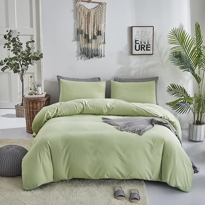 Light Green Comforter Set King Solid Sage Green Bedding Set Lightweight Women Soft Light Mint Green Blanket 3 PCs Durable Comforter Set King Men Breathable Sage Green Bed Comforter Set - LeafyLoom