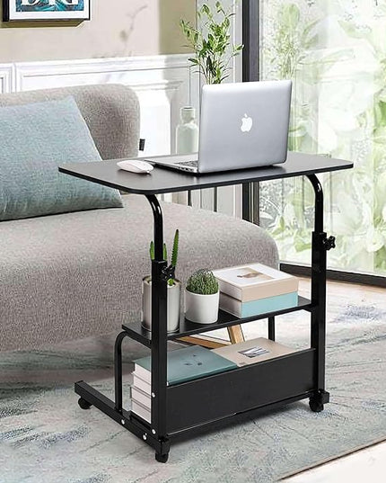 Home Office Rolling Desk Small Spaces Sofa Bedroom Bedside Adjustable Table Student Computer Wall Desk Portable Learn Play Game Desk on Wheels Movable with Storage Size 31.5 * 15.7 Inch Black C - LeafyLoom